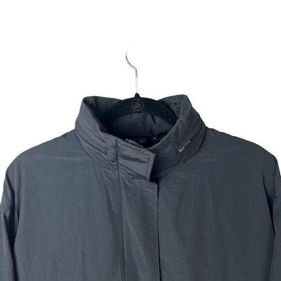 Eileen Fisher Lightweight Cotton Nylon Stand Collar Long Coat Black Sz S - Picture 2 of 8